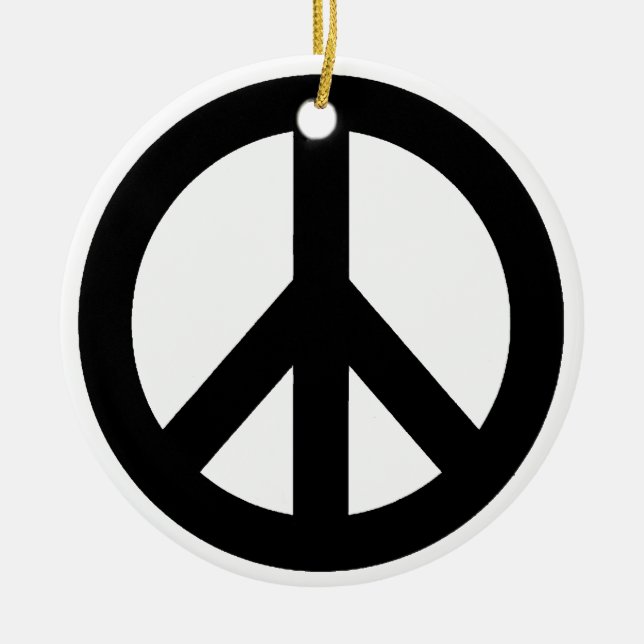 Black White Peace Sign Symbol Ceramic Ornament (Front)