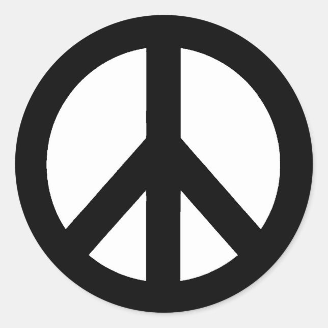 Black White Peace Sign Symbol Classic Round Sticker (Front)