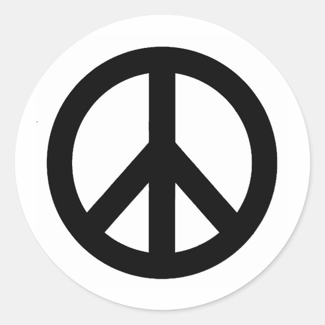 Black White Peace Sign Symbol Classic Round Sticker (Front)