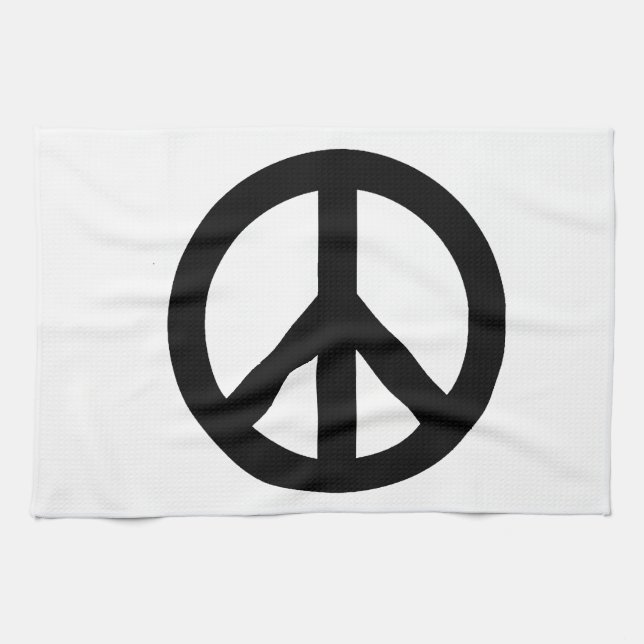 Black White Peace Sign Symbol Kitchen Towel (Horizontal)