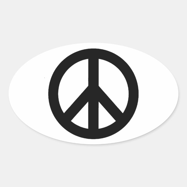 Black White Peace Sign Symbol Oval Sticker (Front)