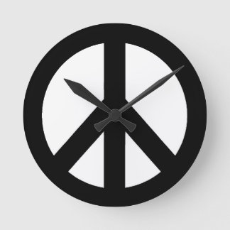 Black White Peace Sign Symbol Round Clock