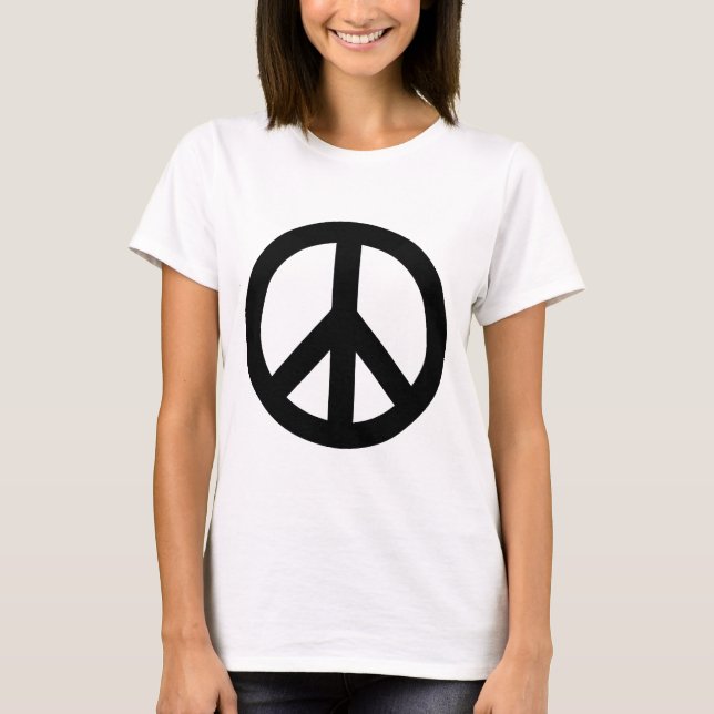 Black White Peace Sign Symbol T-Shirt (Front)