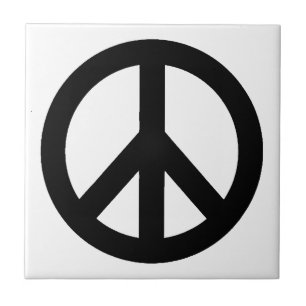 Black White Peace Sign Symbol Tile