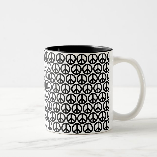 Black & White Peace Signs Two-Tone Coffee Mug (Right)