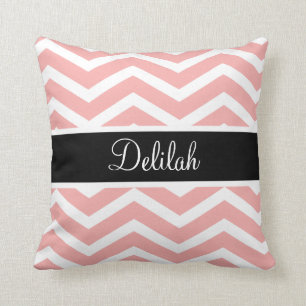 Black White Peach Chevron Name Throw Pillow