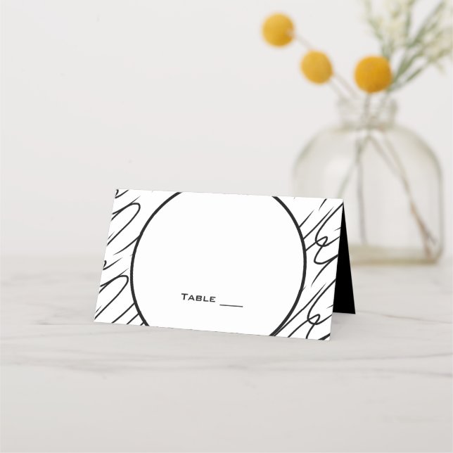 Black White (Peach) Wedding set | Place Card (Front)