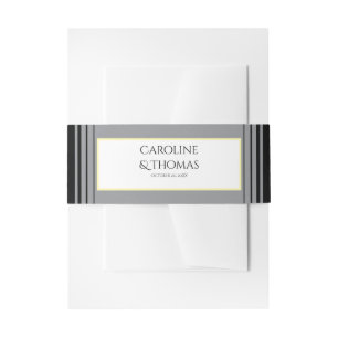 Black & White Pearl Champagne Glass Wedding Invitation Belly Band