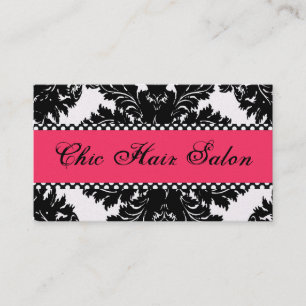 Black & White Pearl PINK Damask Business Card