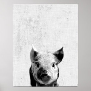 Black & White Peekaboo Piglet Minimalist Nursery Poster