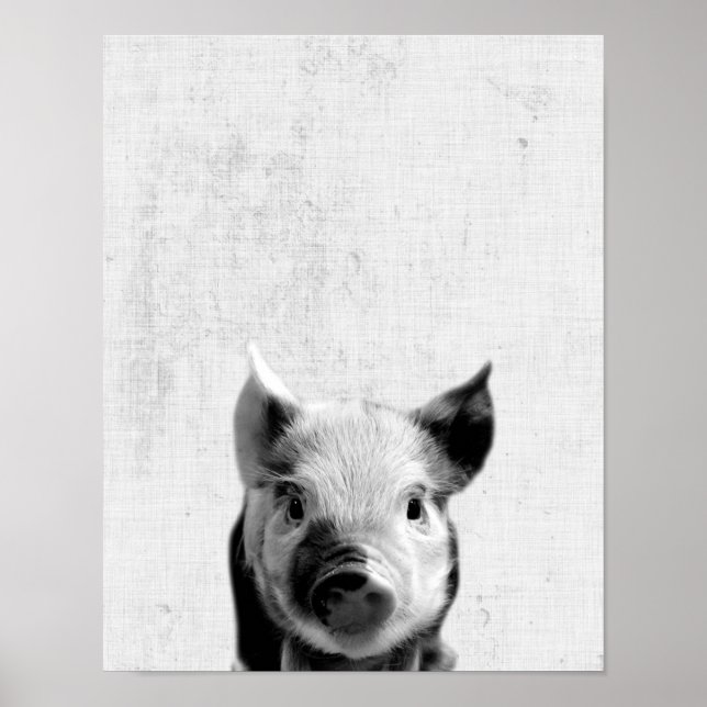 Black & White Peekaboo Piglet Minimalist Nursery Poster (Front)