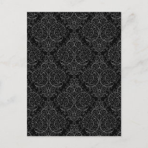 Black White Pencil Damask Postcard