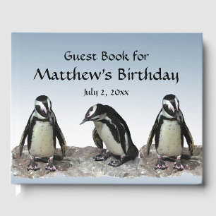 Black White Penguin Bird Birthday Party Guest Book