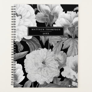 Black & White Peonies Watercolor Floral Album Planner
