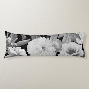 Black & White Peonies Watercolor Floral Body Pillow