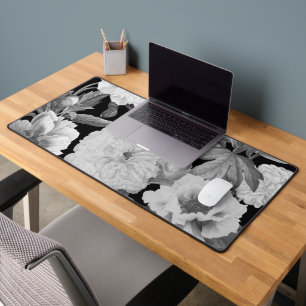 Black & White Peonies Watercolor Floral Desk Mat