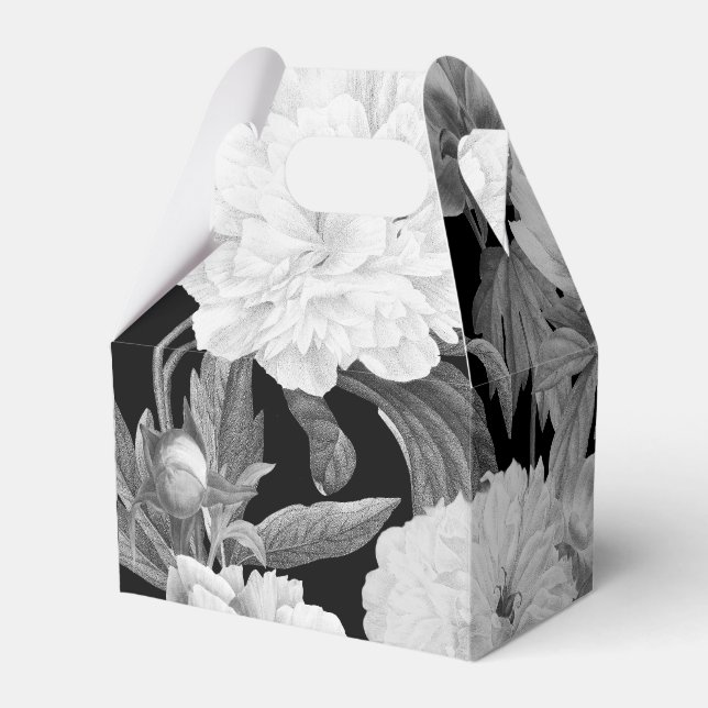 Black & White Peonies Watercolor Floral Favor Box (Front Side)
