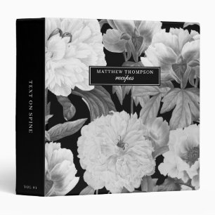 Black & White Peonies Watercolor Floral Recipe Binder