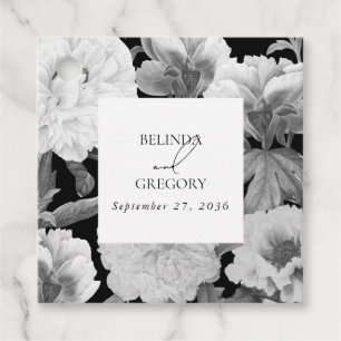 Black & White Peonies Watercolor Floral Wedding Favour Tags