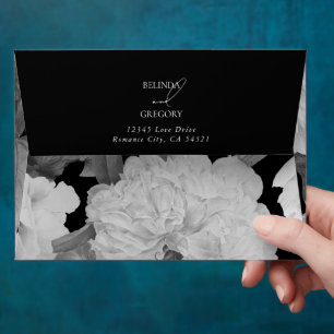 Black & White Peonies  Wedding 5x7 Invitation Envelope