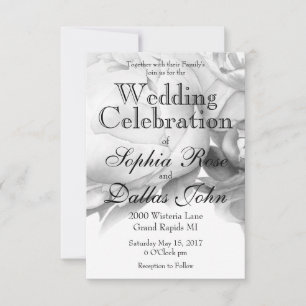 Black white peony elegant floral watercolor art  invitation
