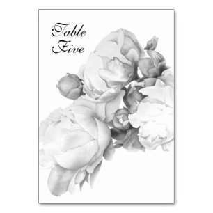 Black white peony elegant floral watercolor art  table number