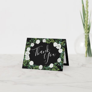Black & White Peony Rose Floral Thank You Cards