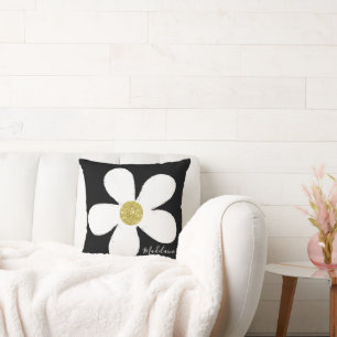 Black White Personal Simple Daisy Gold Throw Pillow
