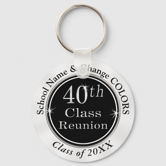 Black White Personalized 40th Class Reunion Gifts Keychain (Front)