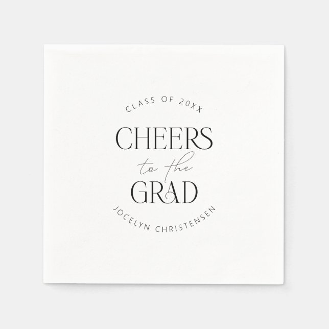 Black White Personalized Cheers Grad Party Napkin (Front)