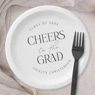 Black White Personalized Cheers Grad Party Paper Plate