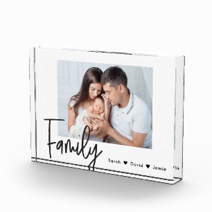 Black White Personalized Family Photo with Names Block