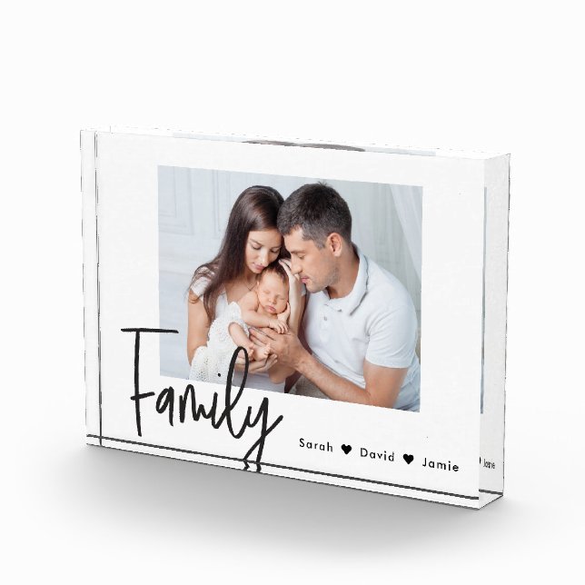 Black White Personalized Family Photo with Names Block (Right)