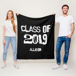 Black White Personalized Graduation Class of 2019 Fleece Blanket