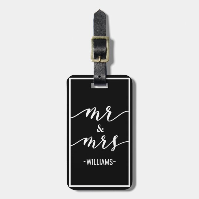 Black & White Personalized Mr & Mrs Luggage Luggage Tag (Front Vertical)