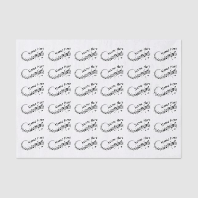 Black White Personalized Music Note Tissue Paper (Front)