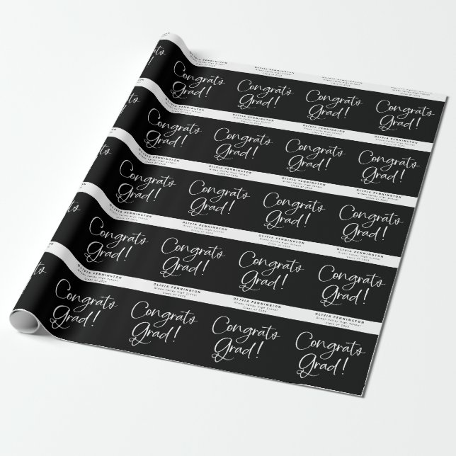 Black White Personalized Name Congrats Grad Wrapping Paper (Unrolled)