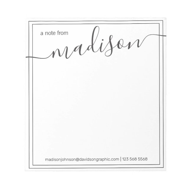 Black White Personalized Name | From The Desk Of Notepad (Front)