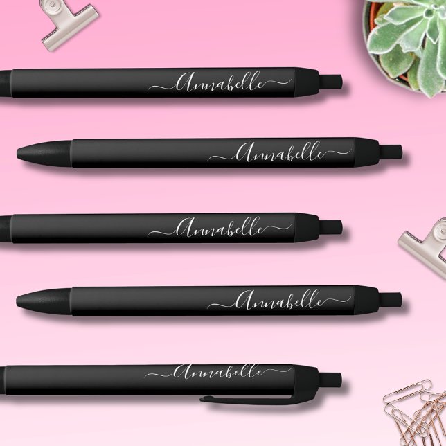  Black & White Personalized Name Ink Pen (Modern and stylish personalized black pens with script typography.  Just add your own name.)