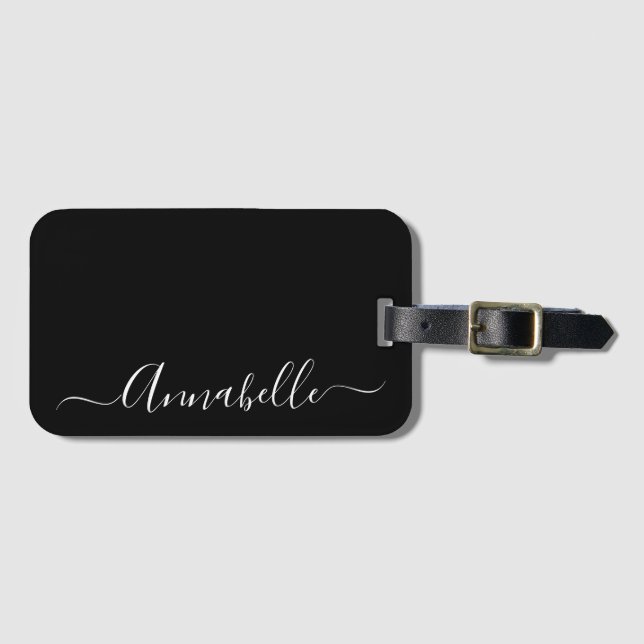 Black & White Personalized Name Luggage Tag (Front Horizontal)