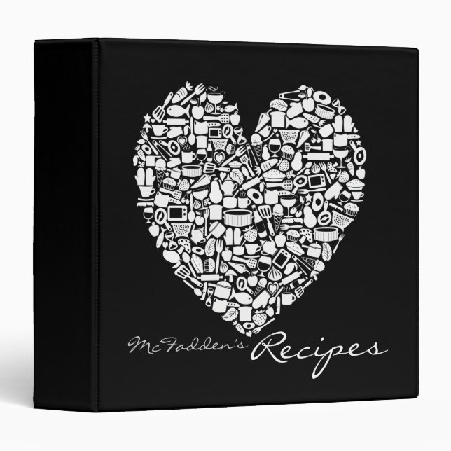 Black & White Personalized Name Recipe Binder (Front/Spine)