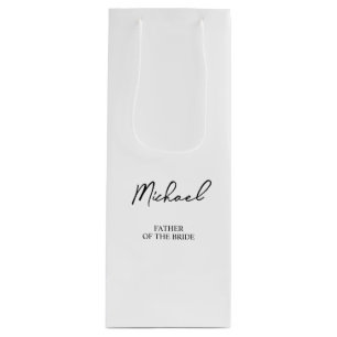 Black & White Personalized Name Wedding Party Wine Gift Bag