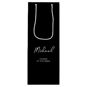 Black & White Personalized Name Wedding Party Wine Gift Bag