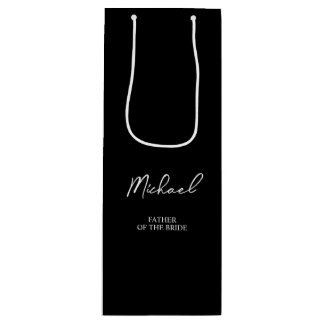 Black & White Personalized Name Wedding Party Wine Gift Bag