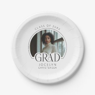 Black White Personalized Photo Grad Party Paper Plate
