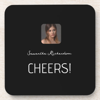 Black White Personalized Photo Name Script Coaster
