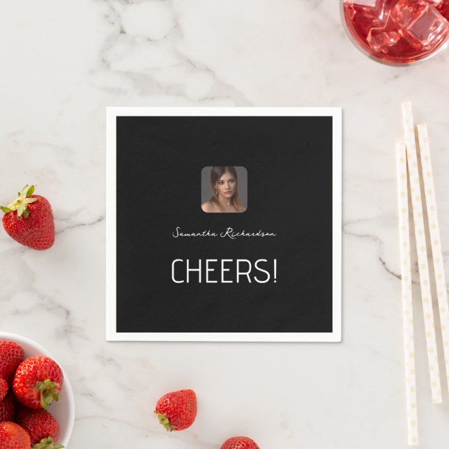 Black White Personalized Photo Name Script Mini Napkin (Insitu)