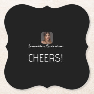 Black White Personalized Photo Name Script Paper Coaster