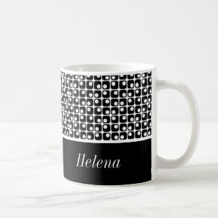 Black & White Personalized, Retro Squares Pattern Coffee Mug