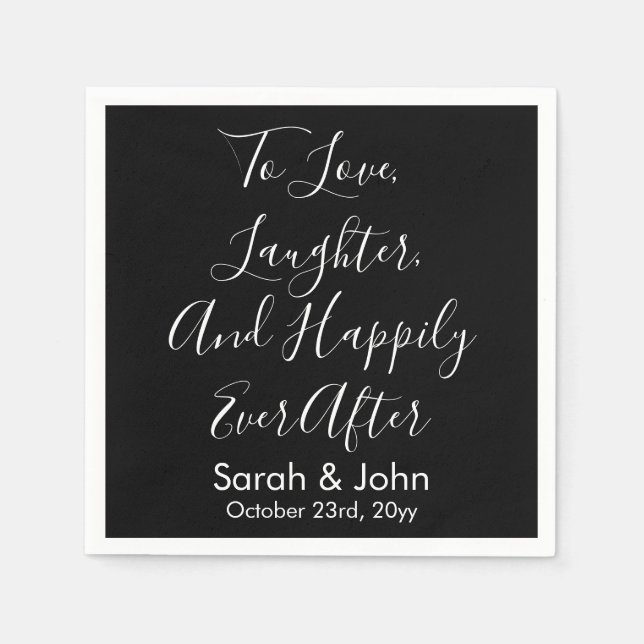 Black White Personalized Script Wedding Reception  Napkin (Front)